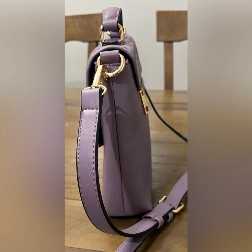 Mellow World Quinn Perforated Crossbody Bag in Dusty Lavender Faux Leather
